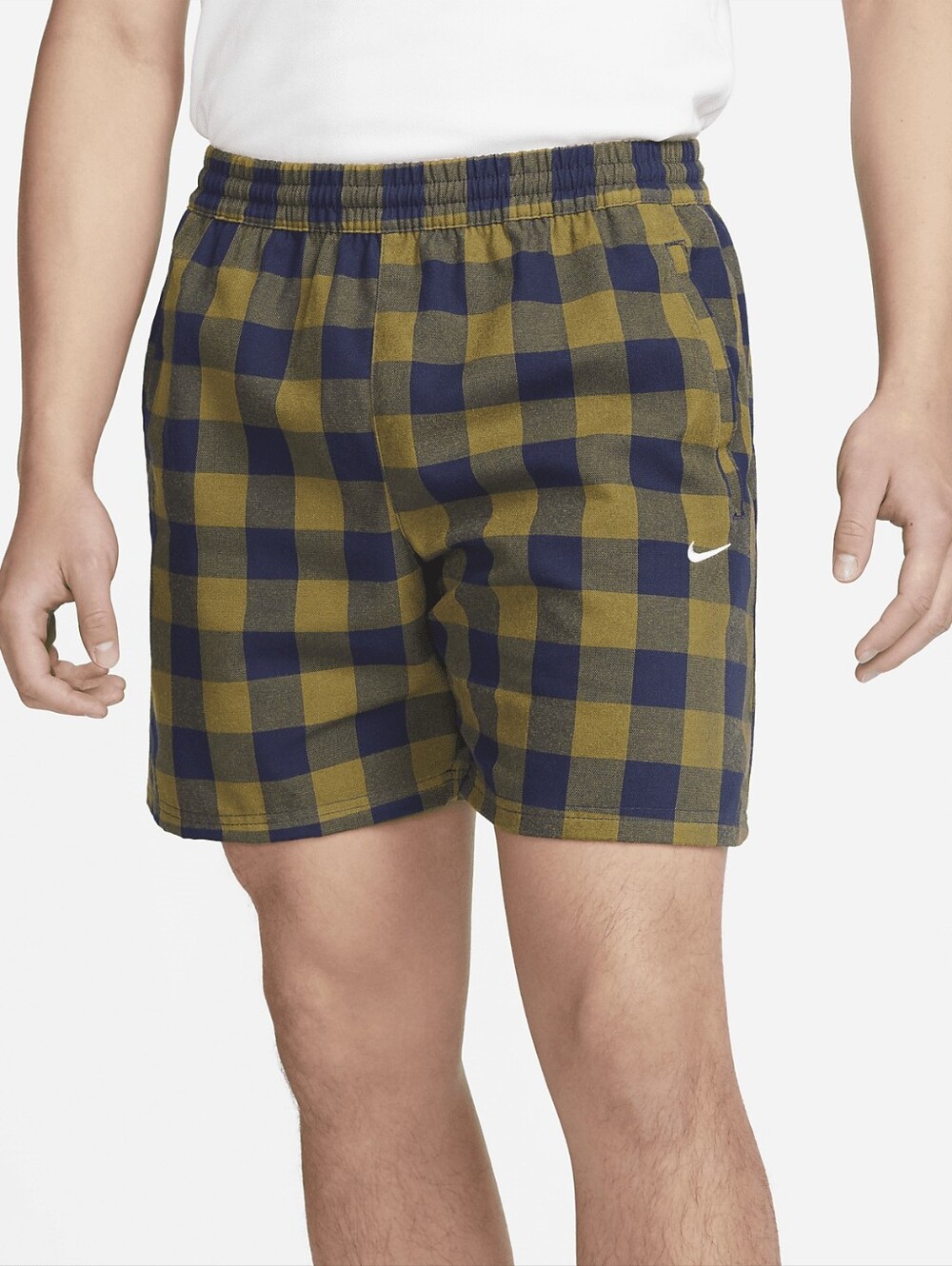 Nike Life Canvas Plaid Shorts Olive Navy Size Small